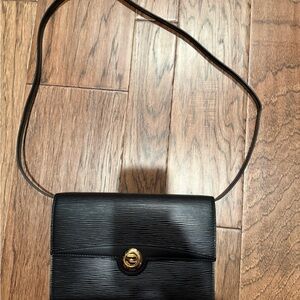 Louis Vuitton Black Textured Leather Shoulder Bag with Gold Hardware